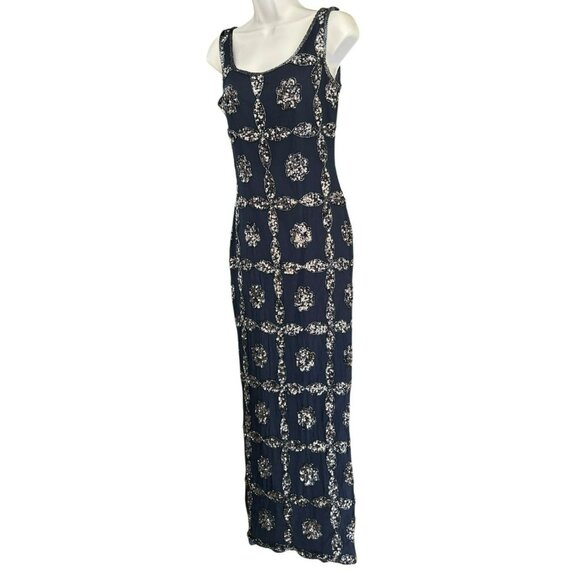 Scala Navy Silver Sequin Beaded Full Length Special Occasion Dress Sz M Prom NWT - Picture 3 of 12